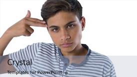  Presentation with gun - Colorful slide set enhanced with teenage boy making gun backdrop and a light blue colored foreground