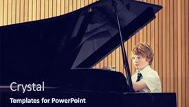  Presentation with piano - PPT theme consisting of teenage-boy-playing-piano background and a navy blue colored foreground
