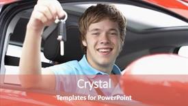  Presentation with car body repairer holding - Presentation with teenage boy sitting in car background and a coral colored foreground