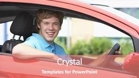  Presentation with teen driving - Cool new presentation theme with teenage boy sitting in car backdrop and a  colored foreground
