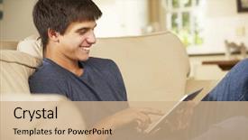  Presentation with teenage - PPT theme having teenage boy sitting on sofa background and a  colored foreground