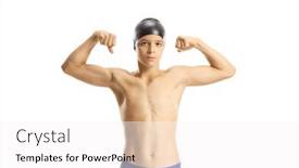  Presentation with flexing - Beautiful slide deck featuring teenage-boy-swimmer-flexing-muscules backdrop and a white colored foreground