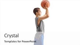  Presentation with tennis and basketball - Presentation theme having teenage boy throwing a basketball background and a white colored foreground
