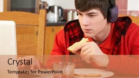  Presentation with teenage pregnancy philippine - Audience pleasing PPT theme consisting of teenage boy using laptop whilst backdrop and a coral colored foreground