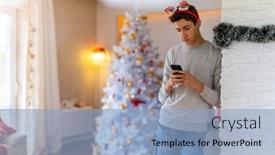  Presentation with mobile home - Colorful theme enhanced with teenage-boy-using-mobile-device backdrop and a light blue colored foreground