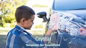  Presentation with emissions no car carbon dioxide - Presentation theme having teenage boy washing a car background and a ocean colored foreground