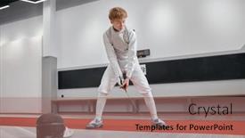  Presentation with strength - Presentation theme consisting of teenage-boy-wearing-fencing-costume background and a coral colored foreground