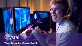  Presentation with gaming - Beautiful PPT theme featuring teenage-boy-wearing-headset-gaming backdrop and a navy blue colored foreground