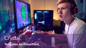  Presentation with gaming - PPT theme having teenage-boy-wearing-headset-gaming background and a violet colored foreground