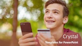  Presentation with credit card - PPT layouts enhanced with teenage-boy-with-a-credit background and a coral colored foreground