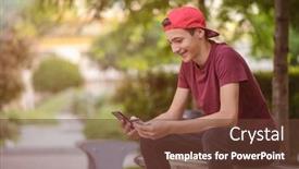  Presentation with purchasing - Colorful slide deck enhanced with teenage-boy-with-a-credit backdrop and a tawny brown colored foreground
