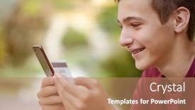  Presentation with purchasing - Audience pleasing PPT theme consisting of teenage-boy-with-a-credit backdrop and a coral colored foreground