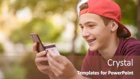  Presentation with credit card - PPT theme consisting of teenage-boy-with-a-credit background and a red colored foreground