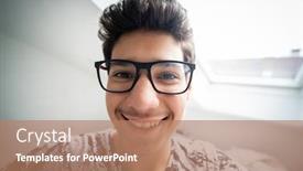  Presentation with teenage - Colorful PPT theme enhanced with teenage-boy-with-glasses-taking backdrop and a coral colored foreground