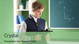  Presentation with gun - Amazing presentation theme having teenage boy with gun backdrop and a seafoam green colored foreground