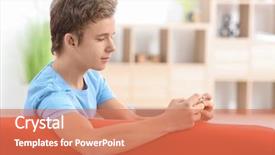  Presentation with hearing aid - PPT theme having teenage boy with hearing aid background and a  colored foreground