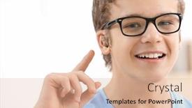  Presentation with hearing aid - Slides having teenage boy with hearing aid indoors background and a coral colored foreground