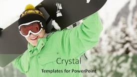  Presentation with snowboard - Beautiful slides featuring teenage boy with snowboard on ski holiday in mountains backdrop and a mint green colored foreground