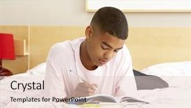  Presentation with diary aesthetic blue - PPT theme consisting of teenage boy writing in diary background and a  colored foreground