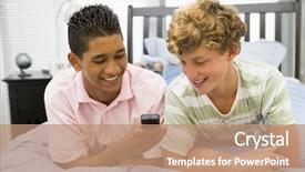  Presentation with text message - Amazing theme having teenage boys lying on bed reading a text message backdrop and a coral colored foreground