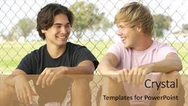  Presentation with playground - Colorful slides enhanced with teenage boys sitting in playground backdrop and a coral colored foreground