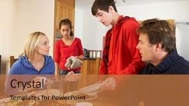  Presentation with family teens and children - Slides consisting of teenage clearing up after family background and a  colored foreground