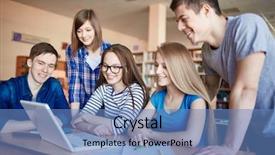  Presentation with college students and laptop - Presentation design featuring university success - teenage college friends browsing background and a light blue colored foreground