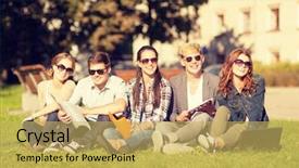  Presentation with teens summer camp - Audience pleasing slide set consisting of teenage concept - group of students backdrop and a yellow colored foreground