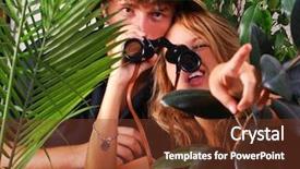  Presentation with safari - PPT theme having teenage couple wearing safari hat background and a tawny brown colored foreground