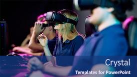  Presentation with virtual reality - Beautiful theme featuring teenage-cybersports-gamer-in-virtual backdrop and a ocean colored foreground