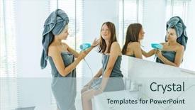  Presentation with mom and newborn - Colorful PPT theme enhanced with teenage dauhter making everyday routine backdrop and a lemonade colored foreground