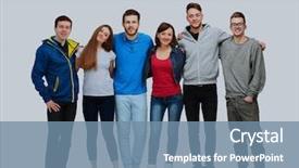  Presentation with together - Amazing presentation theme having teenage fashion - group of smiling friends staying backdrop and a seafoam green colored foreground