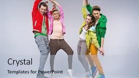  Presentation with friends - PPT layouts enhanced with teenage fashion - group of young friends background and a light blue colored foreground