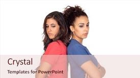  Presentation with friends - Cool new slides with teenage feelings - two friends discussing isolated backdrop and a lemonade colored foreground