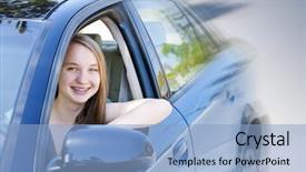  Presentation with learning to drive - Audience pleasing slide set consisting of teenage female driving student learning backdrop and a  colored foreground