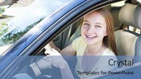  Presentation with learning - Colorful slide set enhanced with teenage female driving student learning backdrop and a teal colored foreground