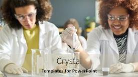  Presentation with black liquid - Theme having teenage-female-student-in-gloves background and a soft green colored foreground