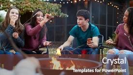  Presentation with friends eating and drinking wine - Beautiful slide set featuring teenage friends eating s mores backdrop and a tawny brown colored foreground
