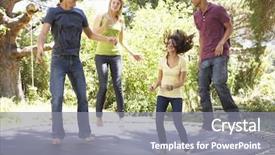  Presentation with teenage - Beautiful presentation theme featuring teenage friends jumping on trampoline backdrop and a gray colored foreground