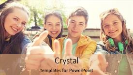  Presentation with friendship school - Slides with teenage friends or high school background and a coral colored foreground