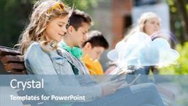  Presentation with cloud technology - Colorful presentation design enhanced with teenage friends or student backdrop and a teal colored foreground