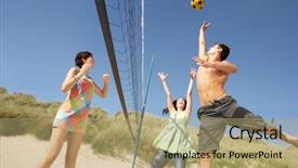  Presentation with beach volleyball - Beautiful slides featuring teenage friends playing volleyball backdrop and a coral colored foreground