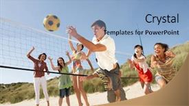  Presentation with beach volleyball - Slides having teenage friends playing volleyball background and a light blue colored foreground