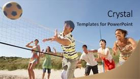 Presentation with beach volleyball - Audience pleasing theme consisting of teenage friends playing volleyball backdrop and a light blue colored foreground
