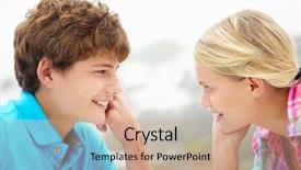  Presentation with girl teens - Presentation theme enhanced with teenage girl and boy head background and a coral colored foreground