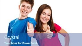  Presentation with teenage girl - Beautiful presentation theme featuring teenage-girl-and-boy-showing backdrop and a ocean colored foreground