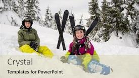  Presentation with skiing - Cool new presentation with teenage girl and boy skiing backdrop and a soft green colored foreground