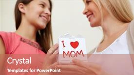  Presentation with mom - Slide set with teenage girl congratulating her mom on special occasion background and a coral colored foreground