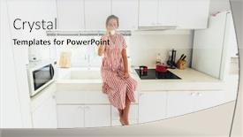  Presentation with white milk - Audience pleasing theme consisting of teenage girl drinking milk in the white kitchen while sitting on countertop backdrop and a white colored foreground