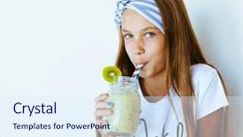  Presentation with girl teens - Amazing presentation theme having teenage girl drinking smoothie shake backdrop and a sky blue colored foreground